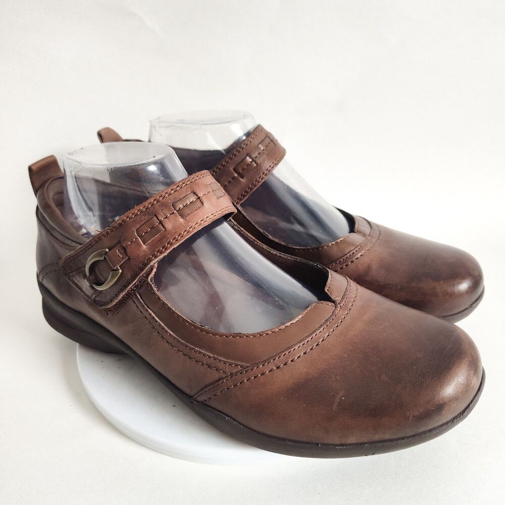 Earth Origins Angelica Brown Mary Janes Leather 9 Wide Comfort Flats Academia‎